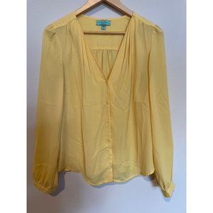Sugarmint Womens Large Yellow Button Up Blouse‎ V-Neck Long Sleeve Career Wear